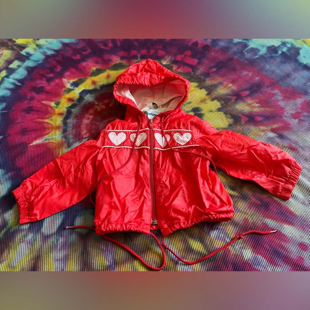 ❤️90s Vintage Red Heart Kids Raincoat Jacket 3T